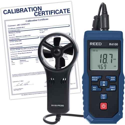 [ID568] Thermo-anémomètre à aube R4100 avec volume d'air et certificat d'étalonnage (ID568)