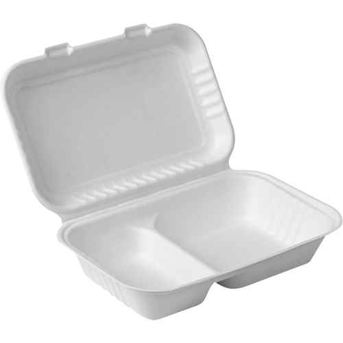 Contenants à charnière pour nourriture compostable avec compartiments (JP907)