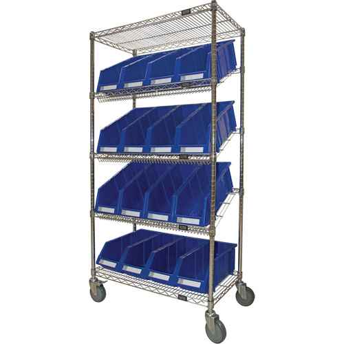 [RN601] Slanted Wire Shelf Cart with Bins (RN601)