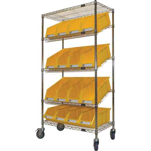 [RN602] Slanted Wire Shelf Cart with Bins (RN602)