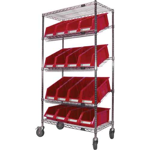 [RN604] Slanted Wire Shelf Cart with Bins (RN604)