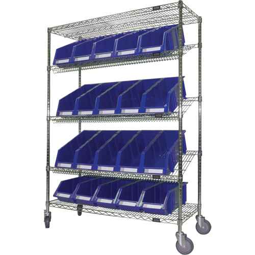 [RN605] Slanted Wire Shelf Cart with Bins (RN605)