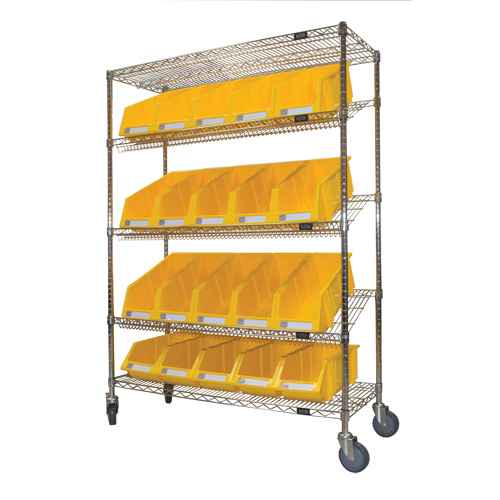 [RN606] Slanted Wire Shelf Cart with Bins (RN606)