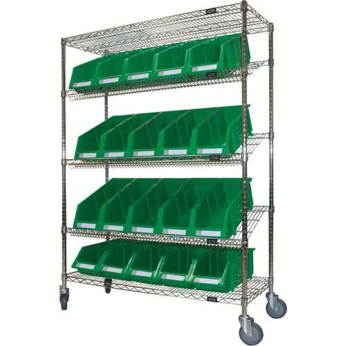 [RN607] Slanted Wire Shelf Cart with Bins (RN607)