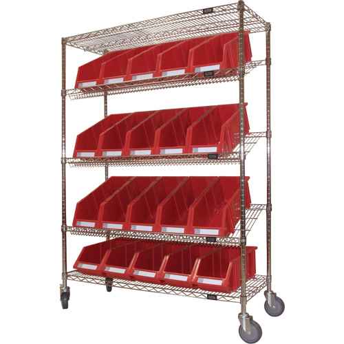 [RN608] Slanted Wire Shelf Cart with Bins (RN608)