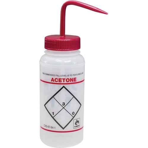 [SGR026] Bouteille de rinsage à grande ouverture avec étiquette de sécurité "Acetone" (SGR026)