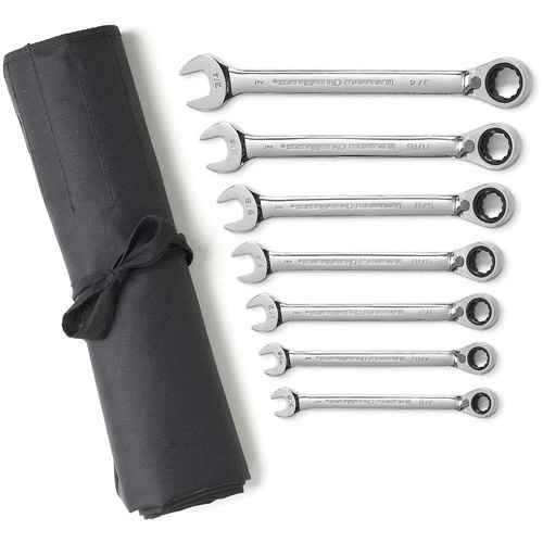 [TSB982] 72-Tooth 12 Point Reversible Ratcheting SAE Wrench Set with Tool Roll (TSB982)