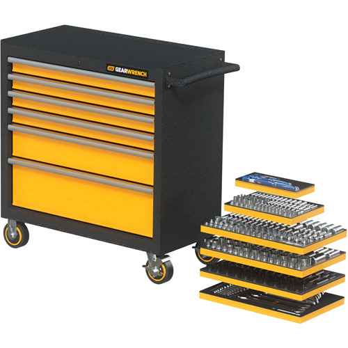 [UAY630] Jeu d'outils métriques pour mécanicien MEGAMOD dans des plateaux en mousse modulaire avec armoire roulante à outils (UAY630)